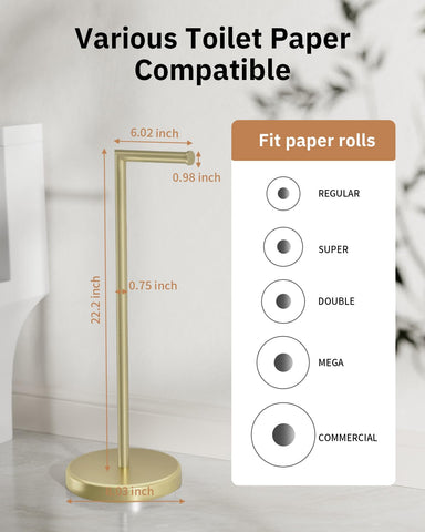 BWE brushed gold toilet paper holder stand stainless steel construction resists corrosion.