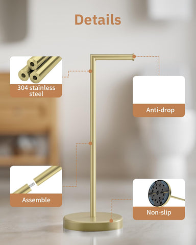 BWE brushed gold toilet paper holder stand modern design complements bathroom décor.