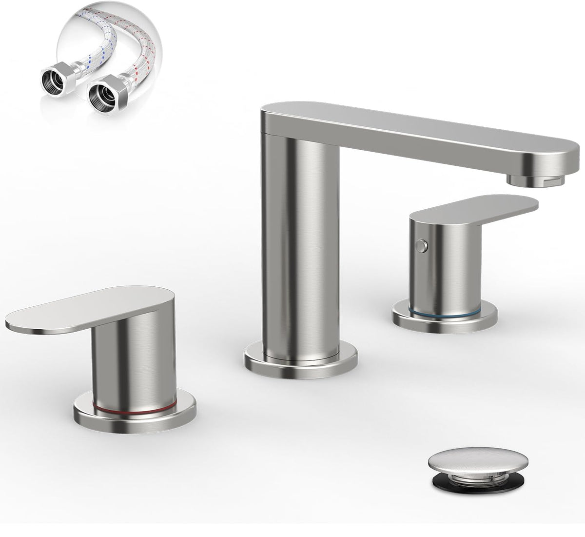 BWE brushed nickel widespread faucet close-up highlighting premium finish and build quality