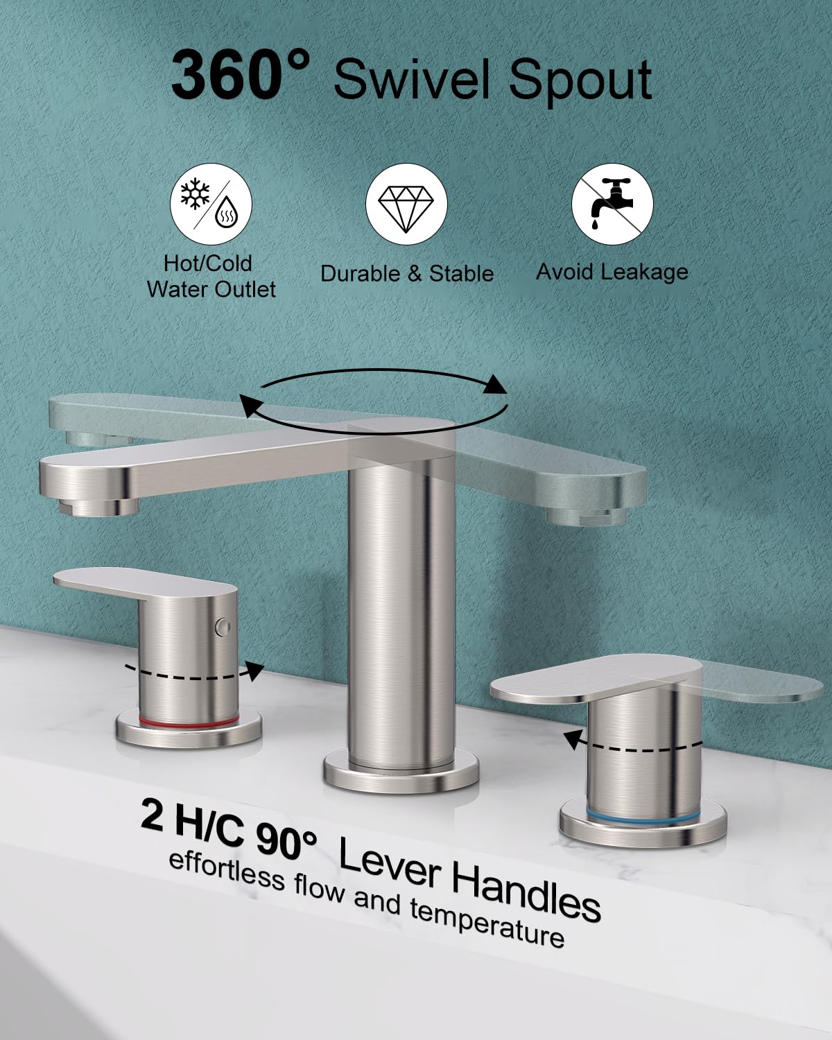 BWE 360-degree swivel spout enables flexible reach and thorough sink cleaning