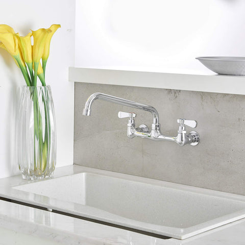 BWE polished chrome finish on kitchen faucet highlights durability.