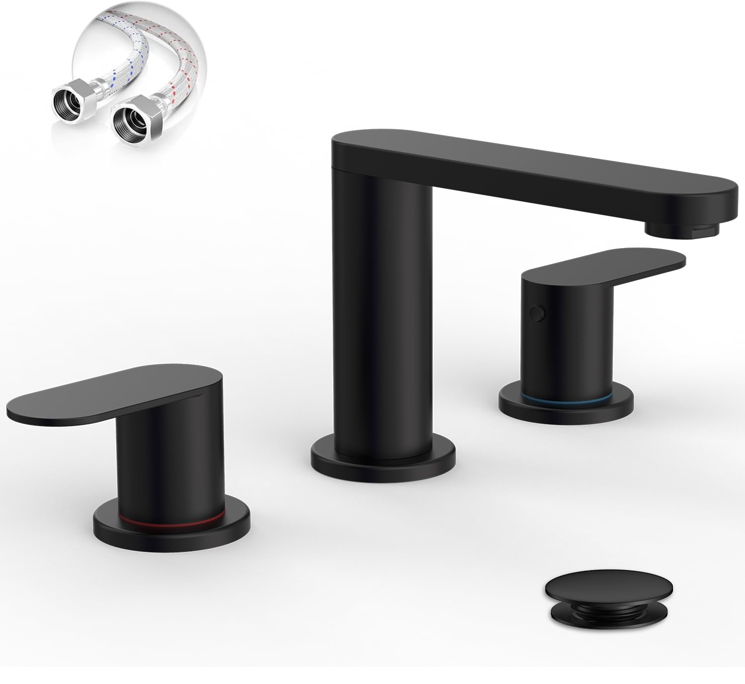 BWE matte black faucet with 8-inch wide spread for modern baths.