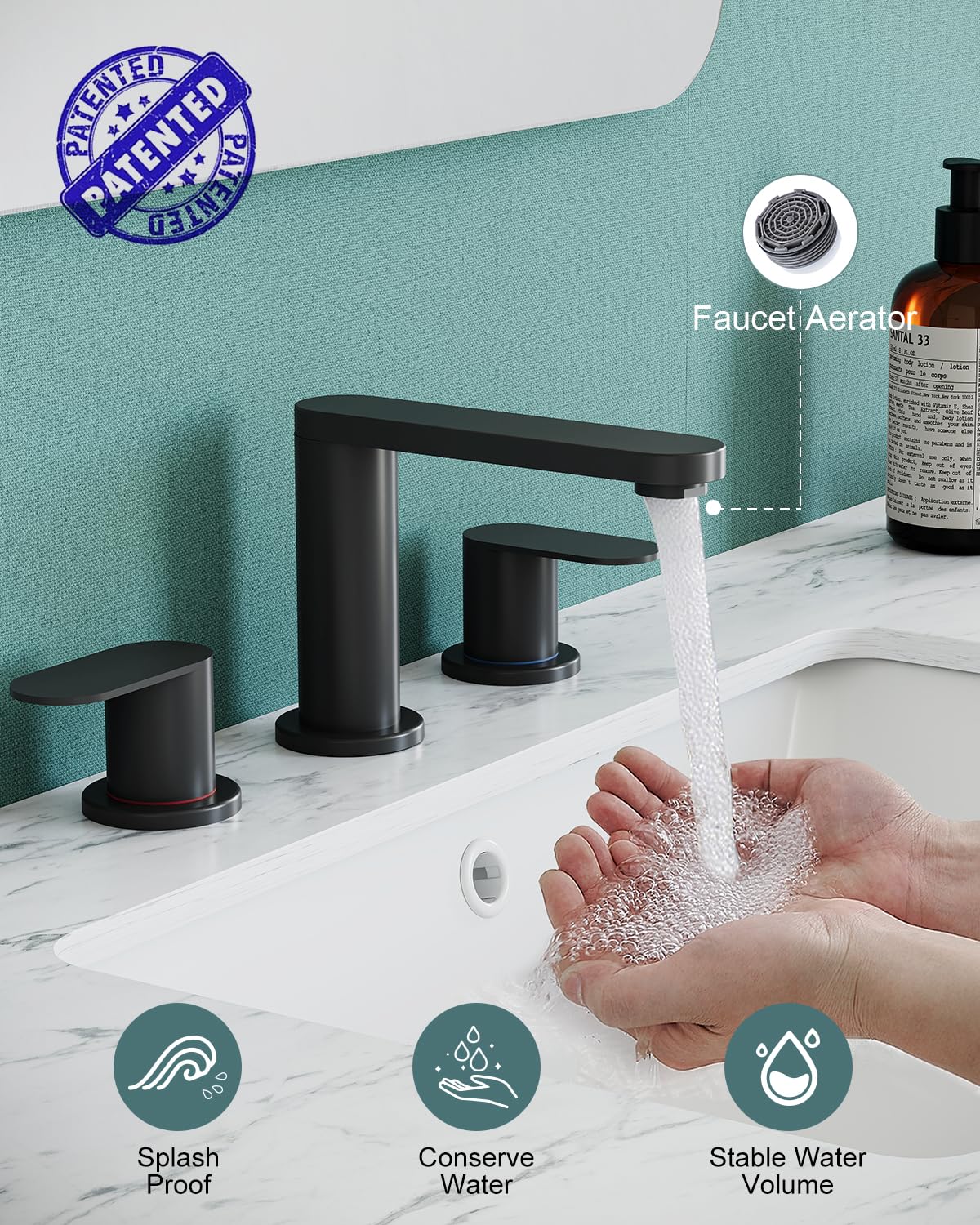 BWE matte black faucet with pop-up drain for easy maintenance.