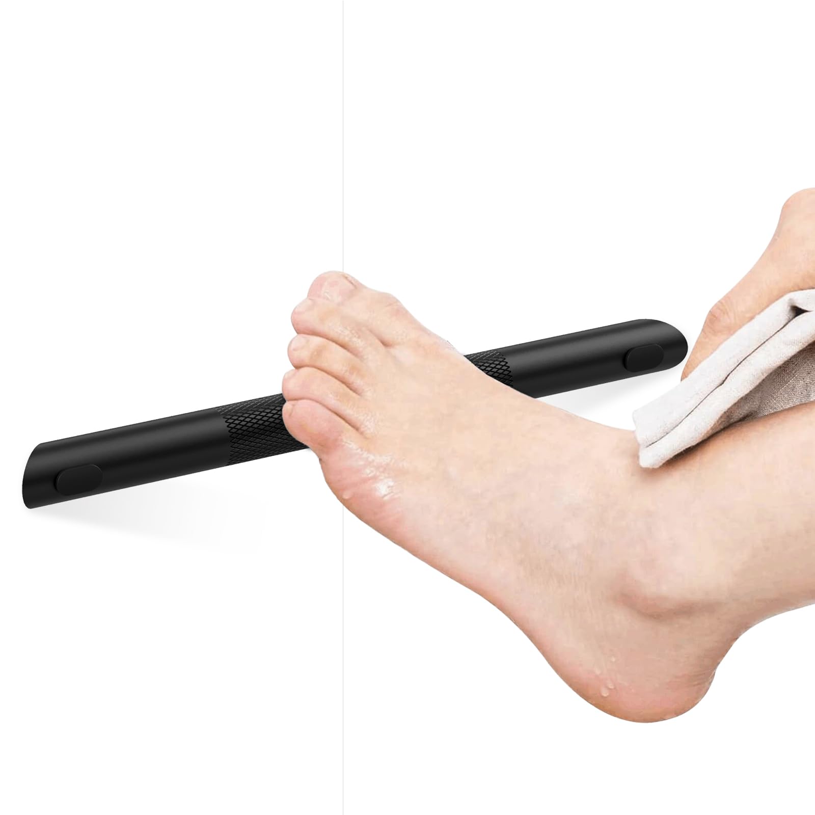 BWE matte black shower foot rest bar provides secure, slip-free shaving and foot cleaning.