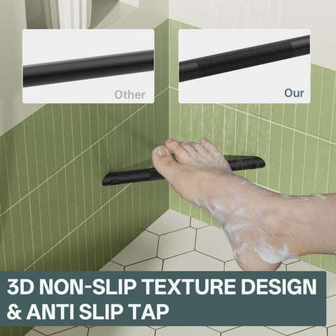 BWE shaving leg aid doubles as towel and washcloth holder for convenience.