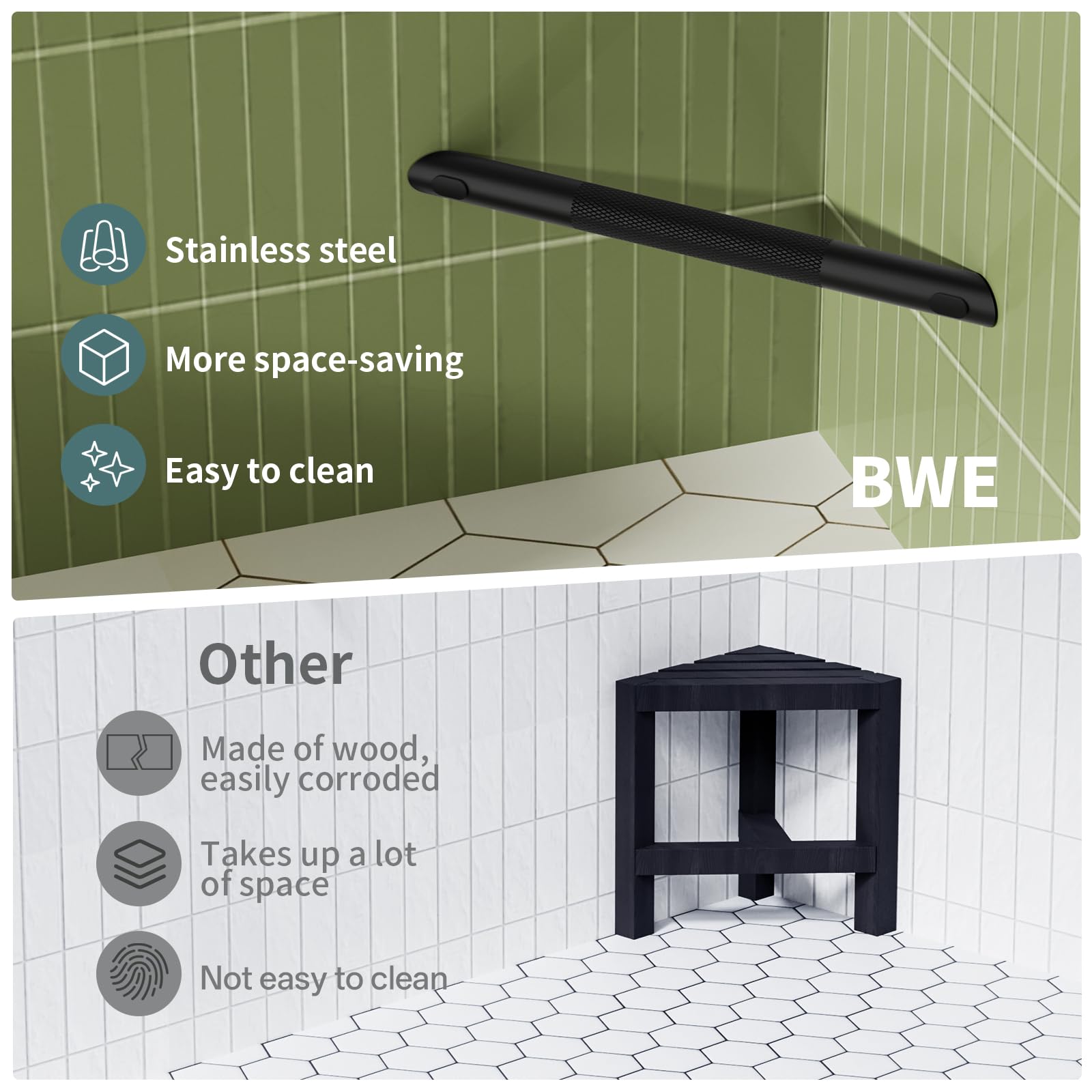 BWE stainless steel shower foot rest with anti-slip grip boosts safety in wet bathrooms.