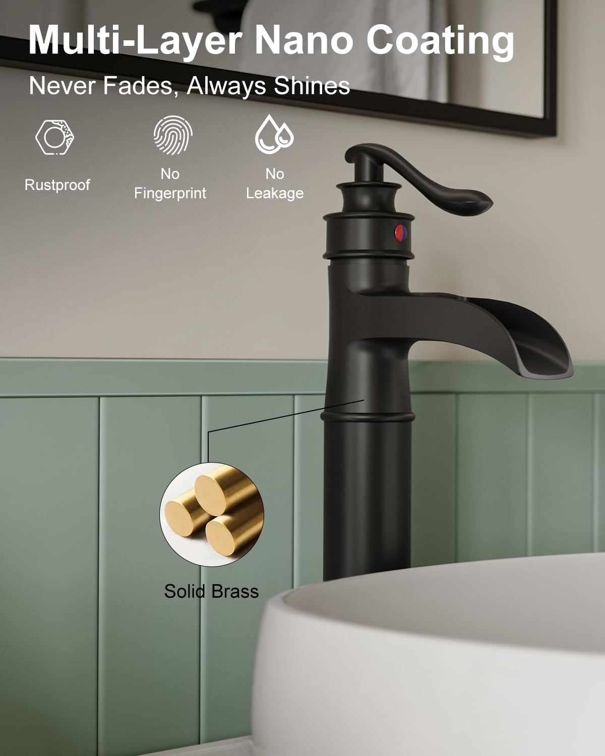 BWE vessel sink faucet 1-hole design fits compact vanities.