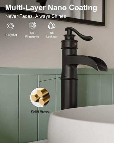 BWE vessel sink faucet 1-hole design fits compact vanities.