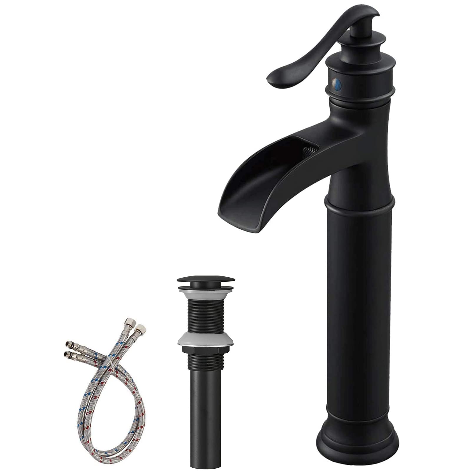 BWE vessel sink faucet matte black waterfall spout for elegant bathroom design.