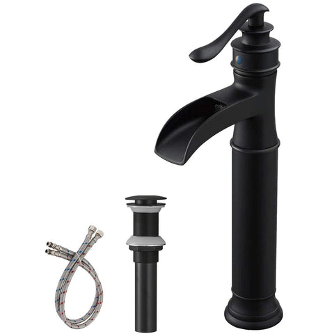 BWE vessel sink faucet matte black waterfall spout for elegant bathroom design.