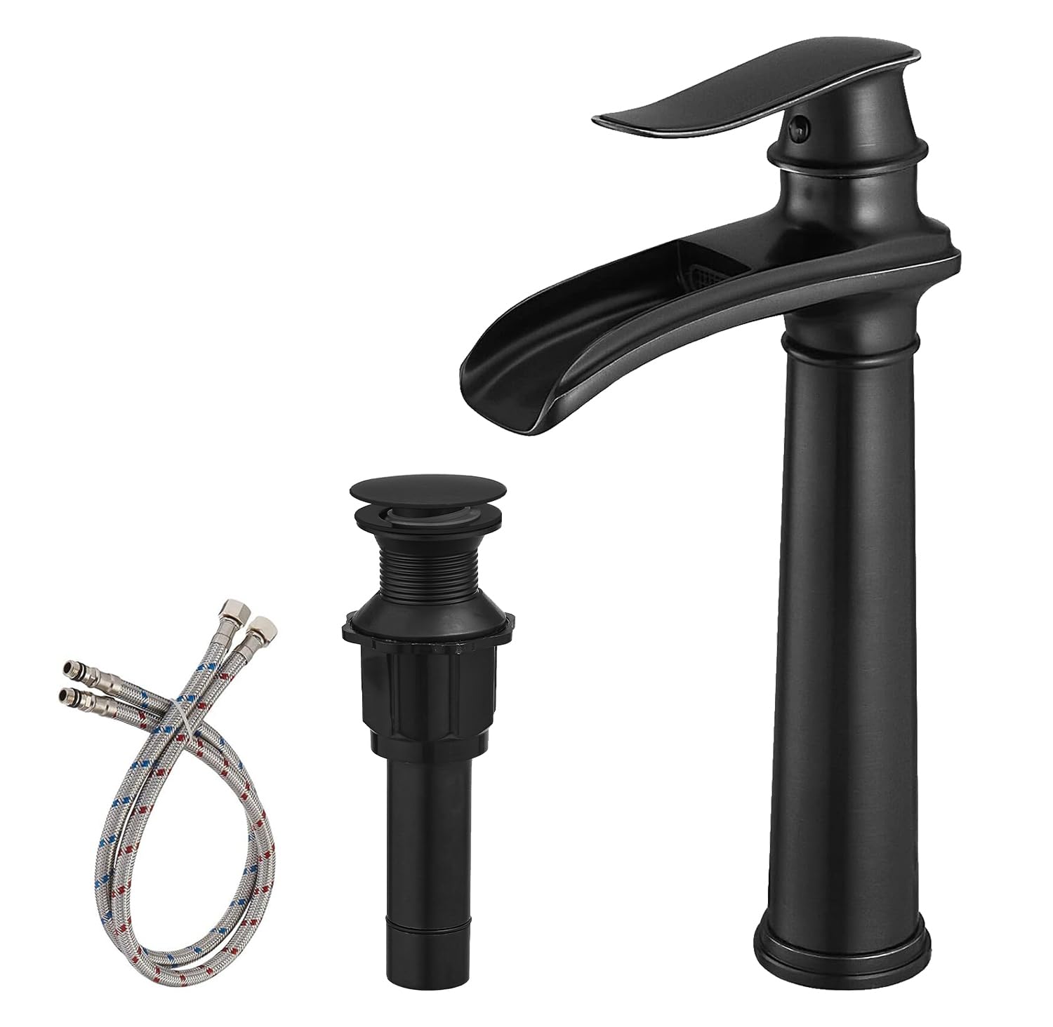 BWE Vessel Sink Faucet Waterfall in matte black with smooth flow