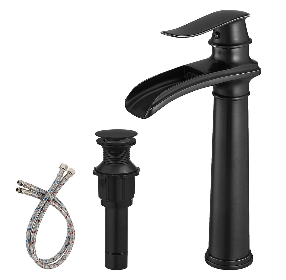 BWE Vessel Sink Faucet Waterfall in matte black with smooth flow