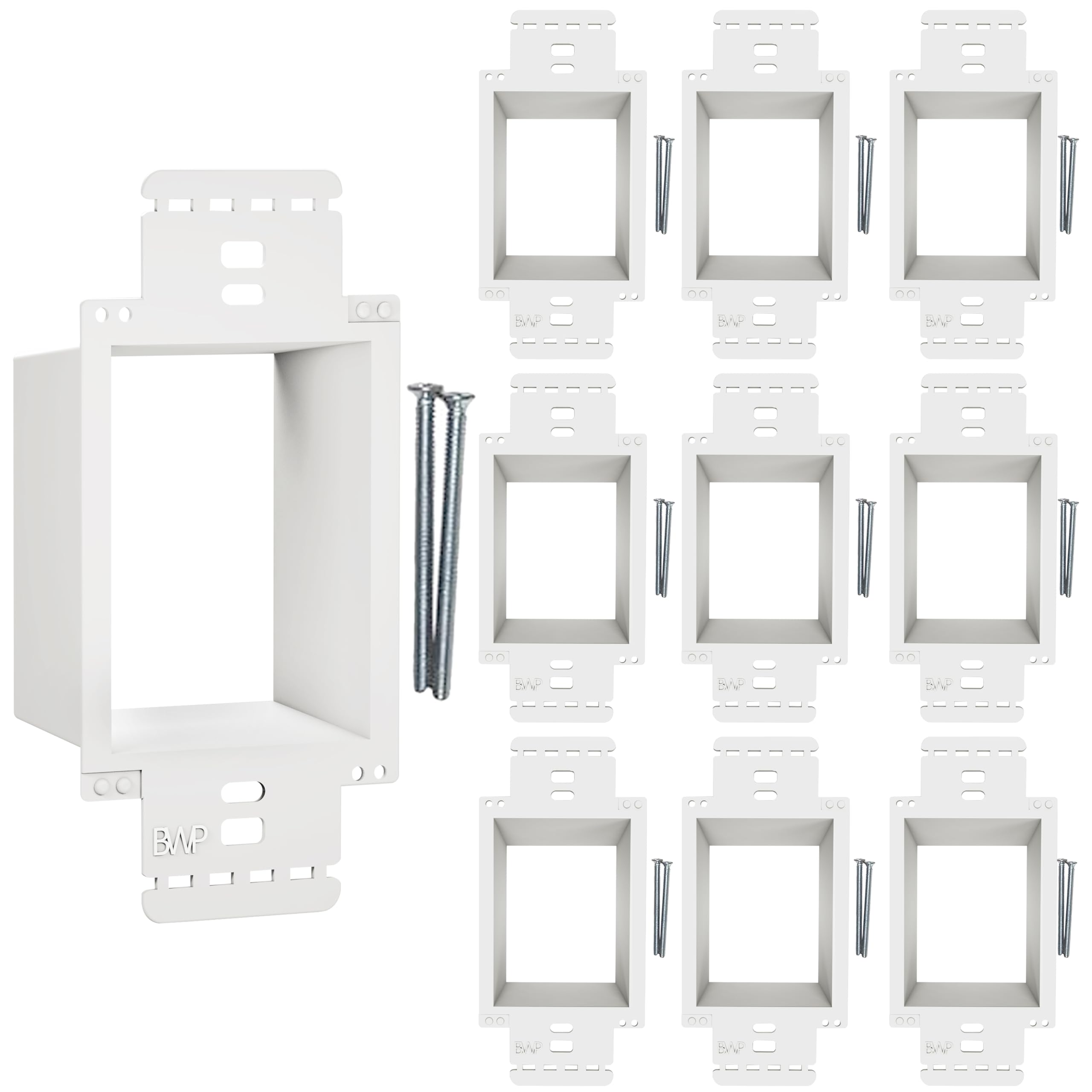 BWP 10-pack outlet box extender in a 1-gang setup for versatile installations