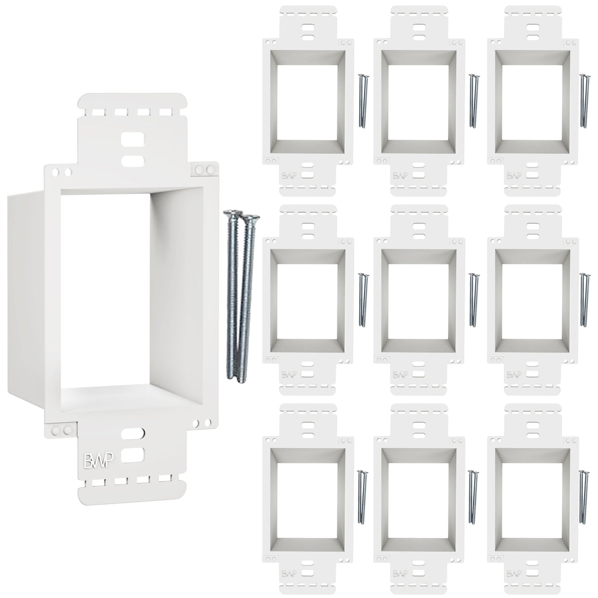 BWP 10-pack outlet box extender in a 1-gang setup for versatile installations