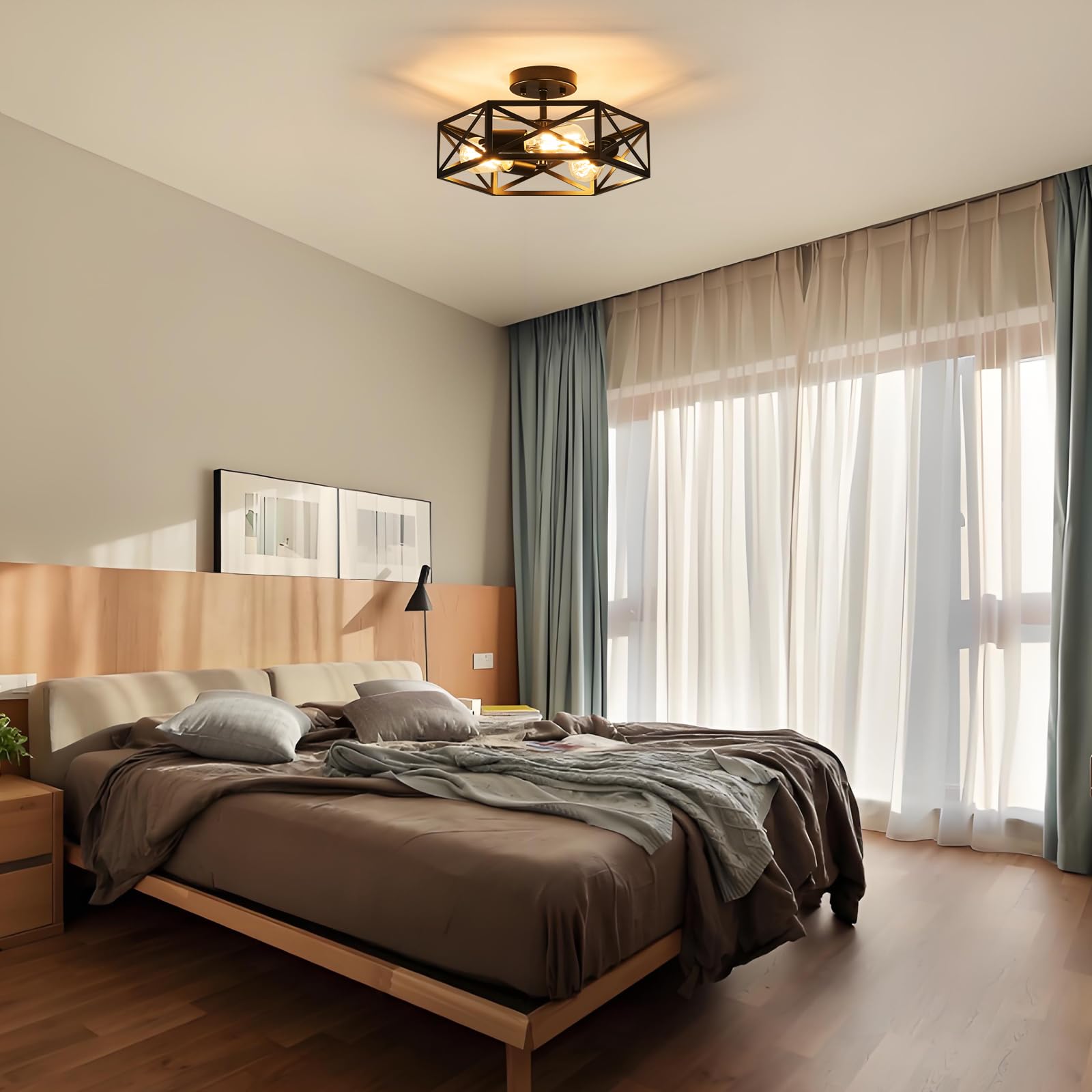 Bwxcie bedroom and foyer lighting adds farmhouse charm and warm glow.