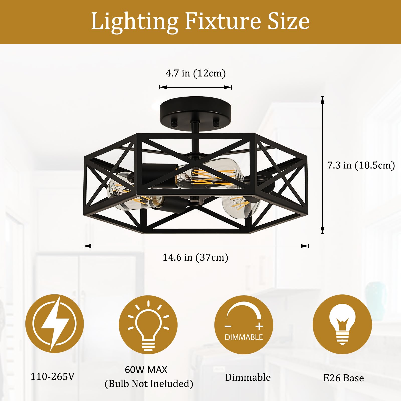 Bwxcie industrial ceiling fixture suits dining spaces with durable metal design.