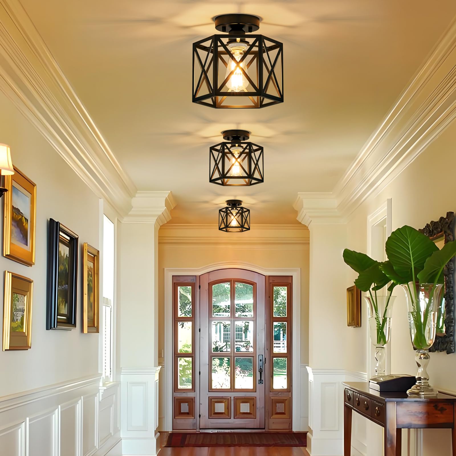 Bwxcie industrial semi-flush mount illuminates hallway with contemporary flair