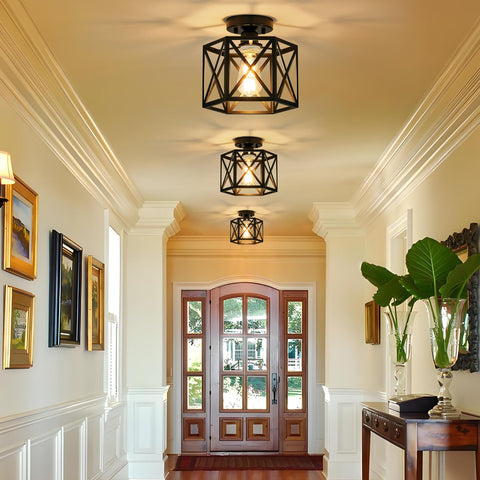 Bwxcie industrial semi-flush mount illuminates hallway with contemporary flair