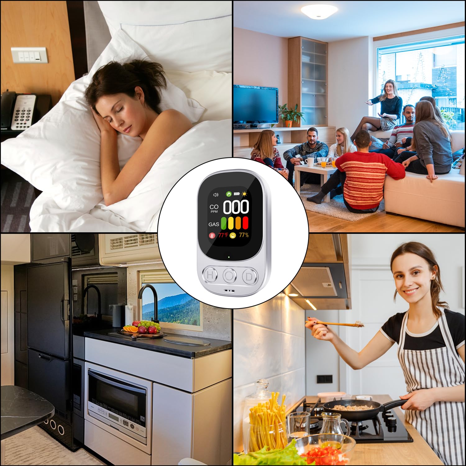 ByAnciel 4-in-1 CO detector digital display shows CO and gas levels clearly
