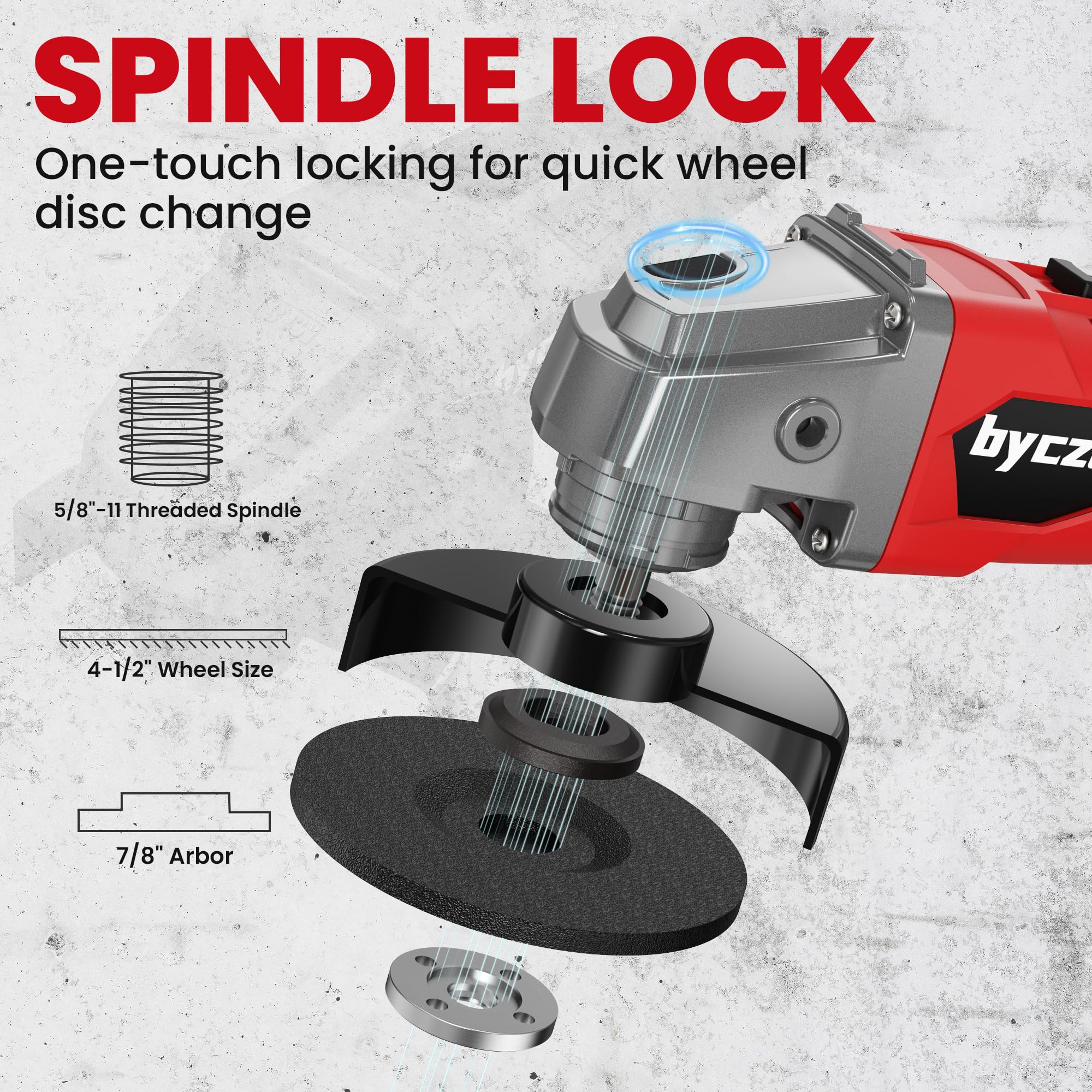 Byczone angle grinder with 4-1/2-inch disc capacity for versatile projects.