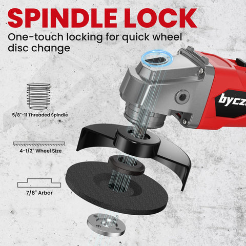 Byczone angle grinder with 4-1/2-inch disc capacity for versatile projects.