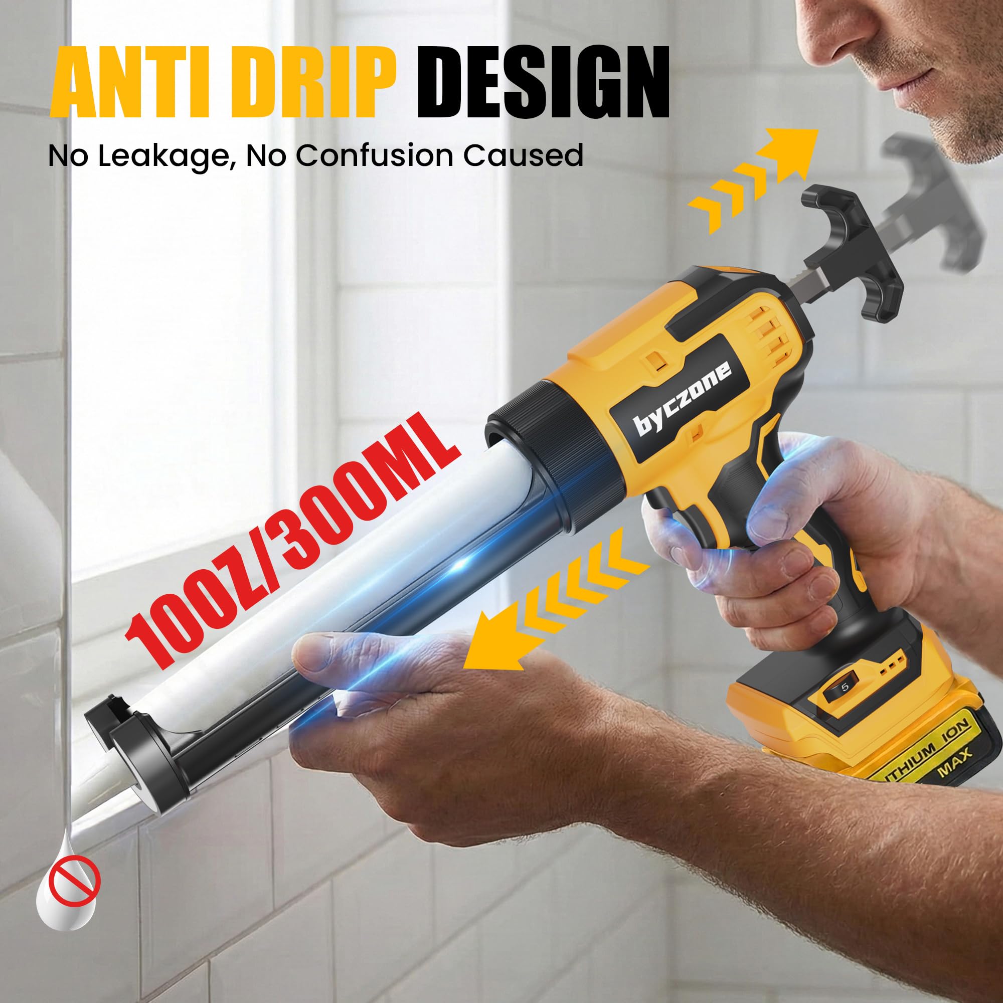 byczone caulk gun anti-drip system reduces mess and waste