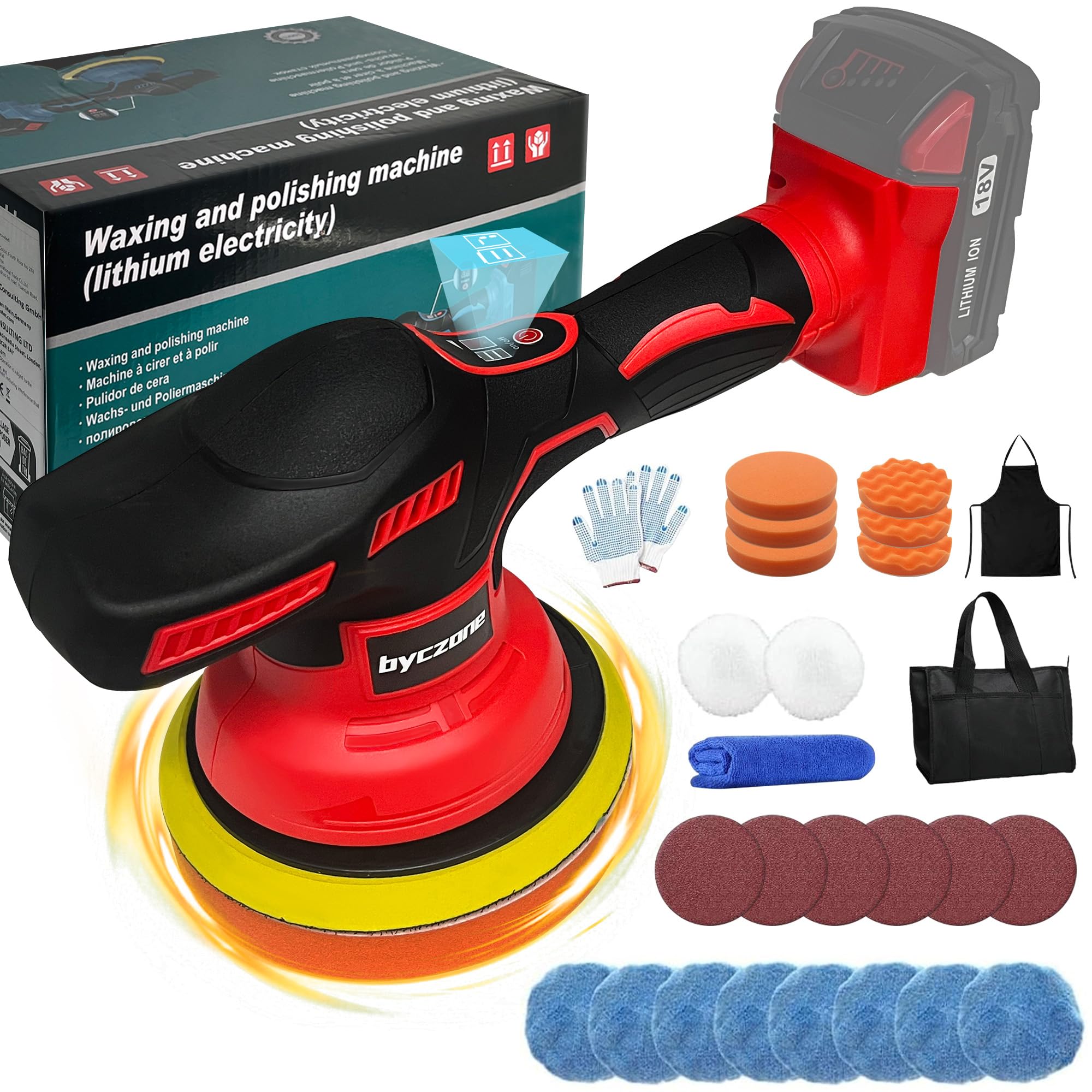 byczone cordless car buffer polisher in action for smooth waxing on a vehicle.