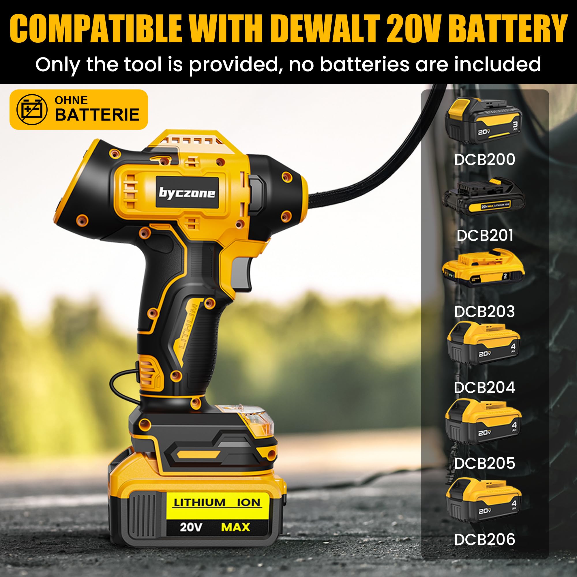 Byczone tire inflator shows rapid inflation up to 30 L/min for faster tire topping
