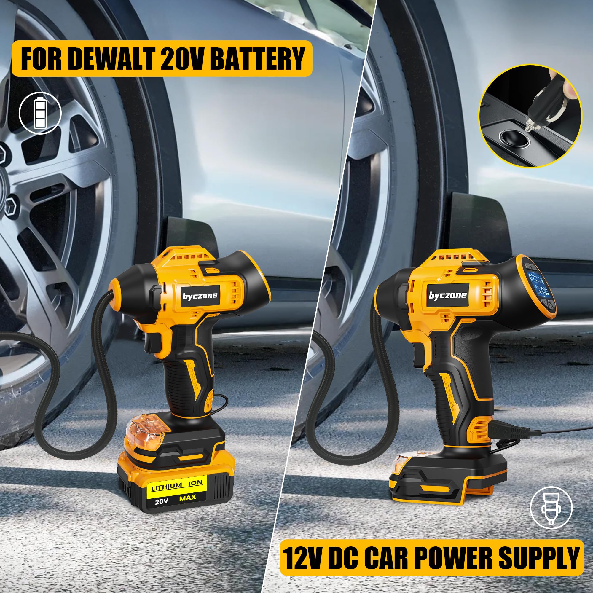 Byczone inflator includes LED emergency light for night inflations