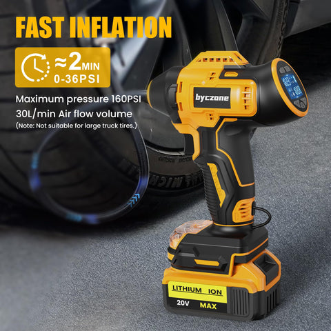 Byczone inflator has wireless portable design for inflating anywhere