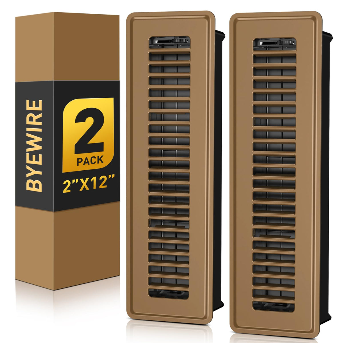 BYEWIRE 2x12 floor register in brown fits standard openings and blends with décor.