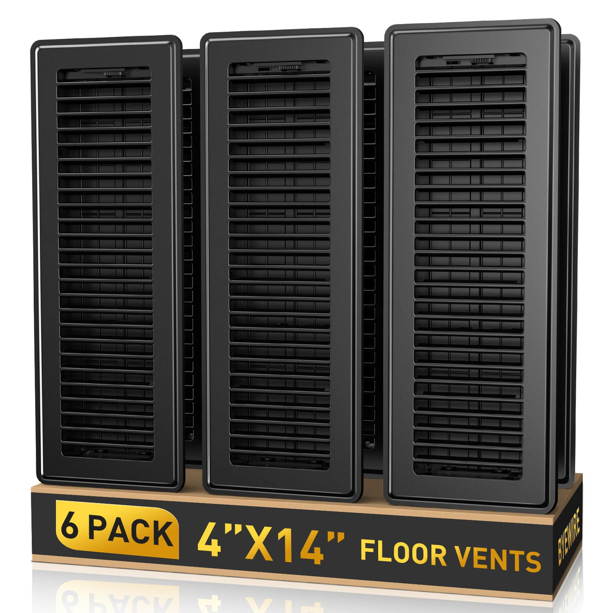 BYEWIRE 4x14 floor register front view, durable steel for floor vents