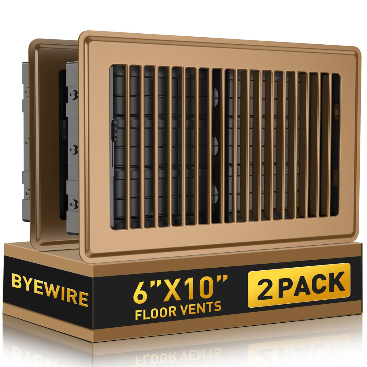 BYEWIRE 6x10 floor register pair in brown steel improves airflow in rooms.