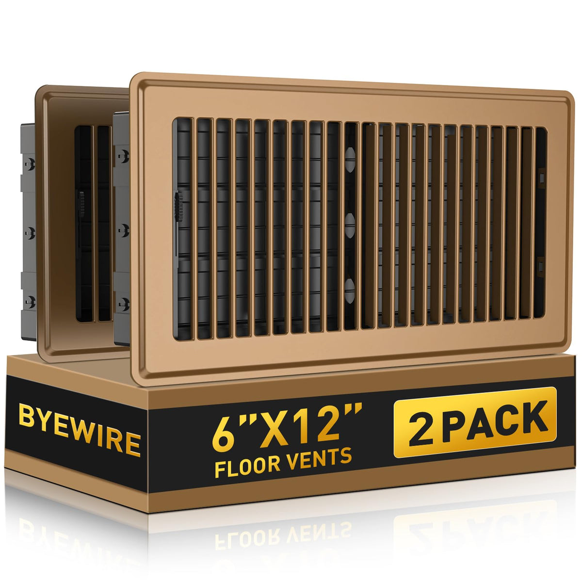 BYEWIRE 6x12 brown floor register in steel with rust-resistant coating for durable airflow control.
