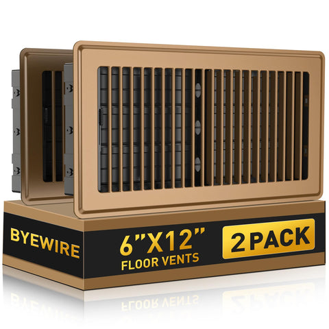 BYEWIRE 6x12 brown floor register in steel with rust-resistant coating for durable airflow control.