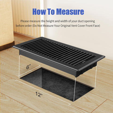 BYEWIRE 12x6 floor register demonstrates versatile duct fit and airflow.