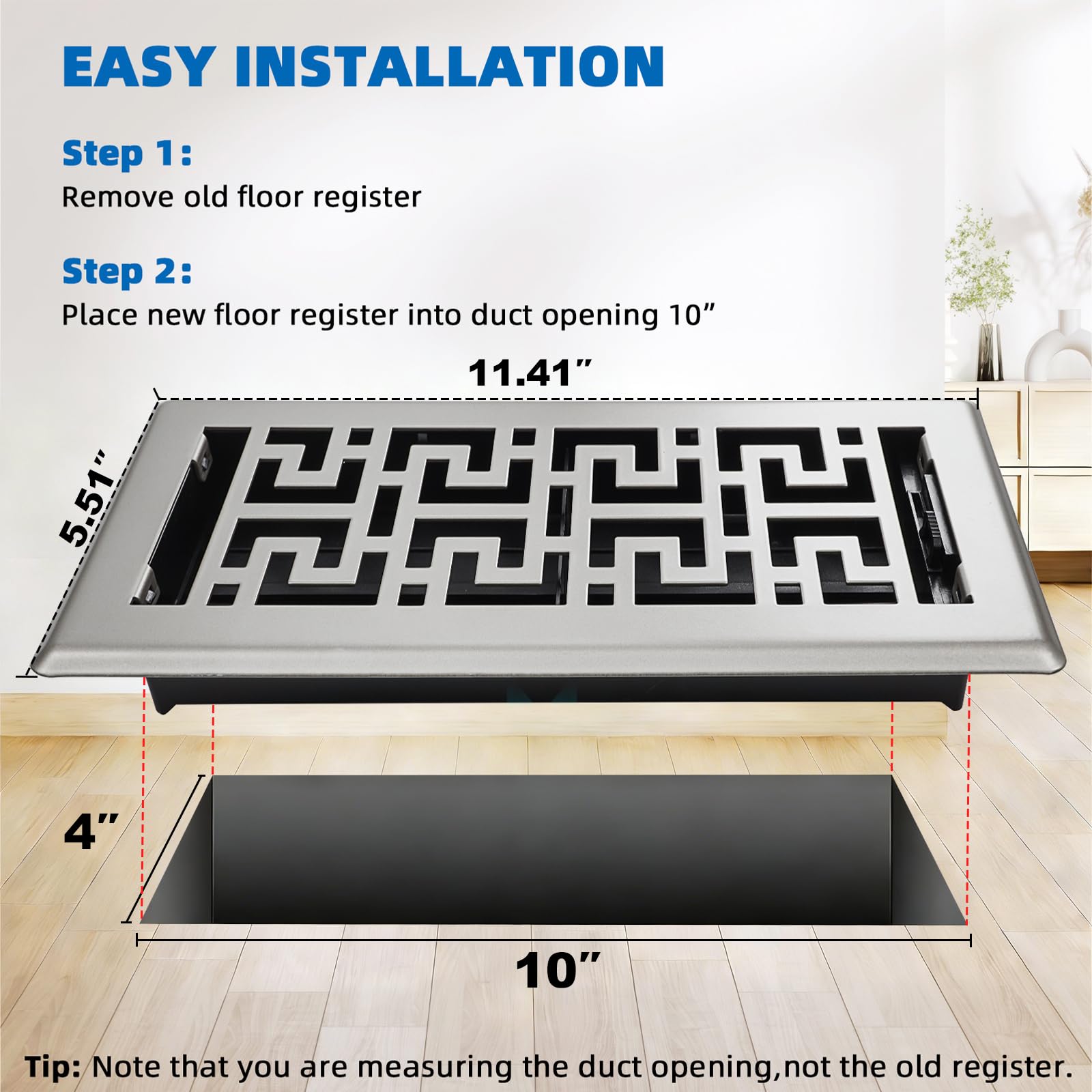 BYEWIRE floor register rust-resistant coating reinforces durability in any room.