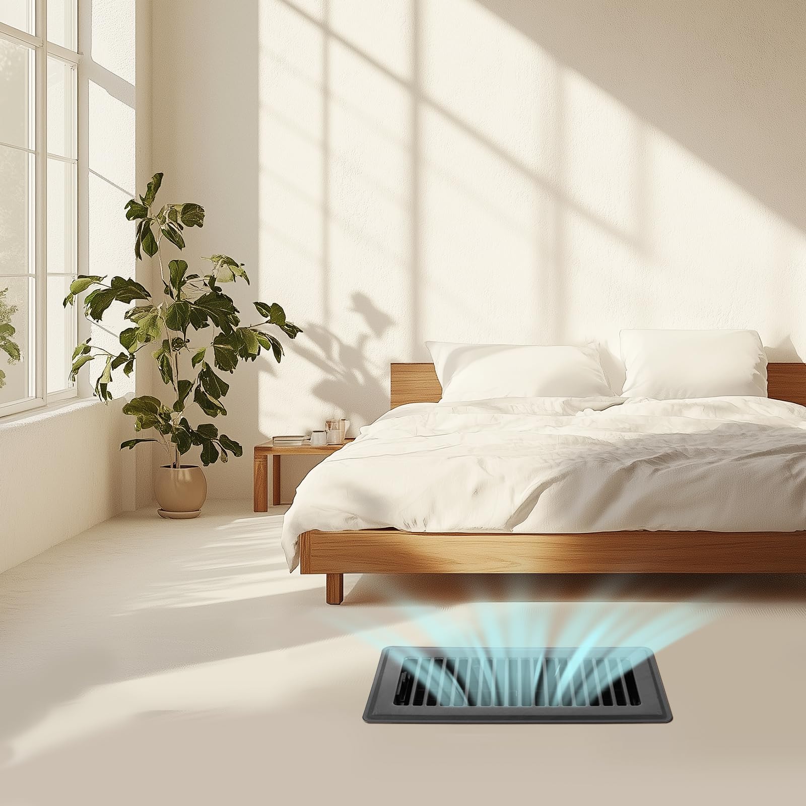 BYEWIRE floor vent cover showing floor installation in a duct