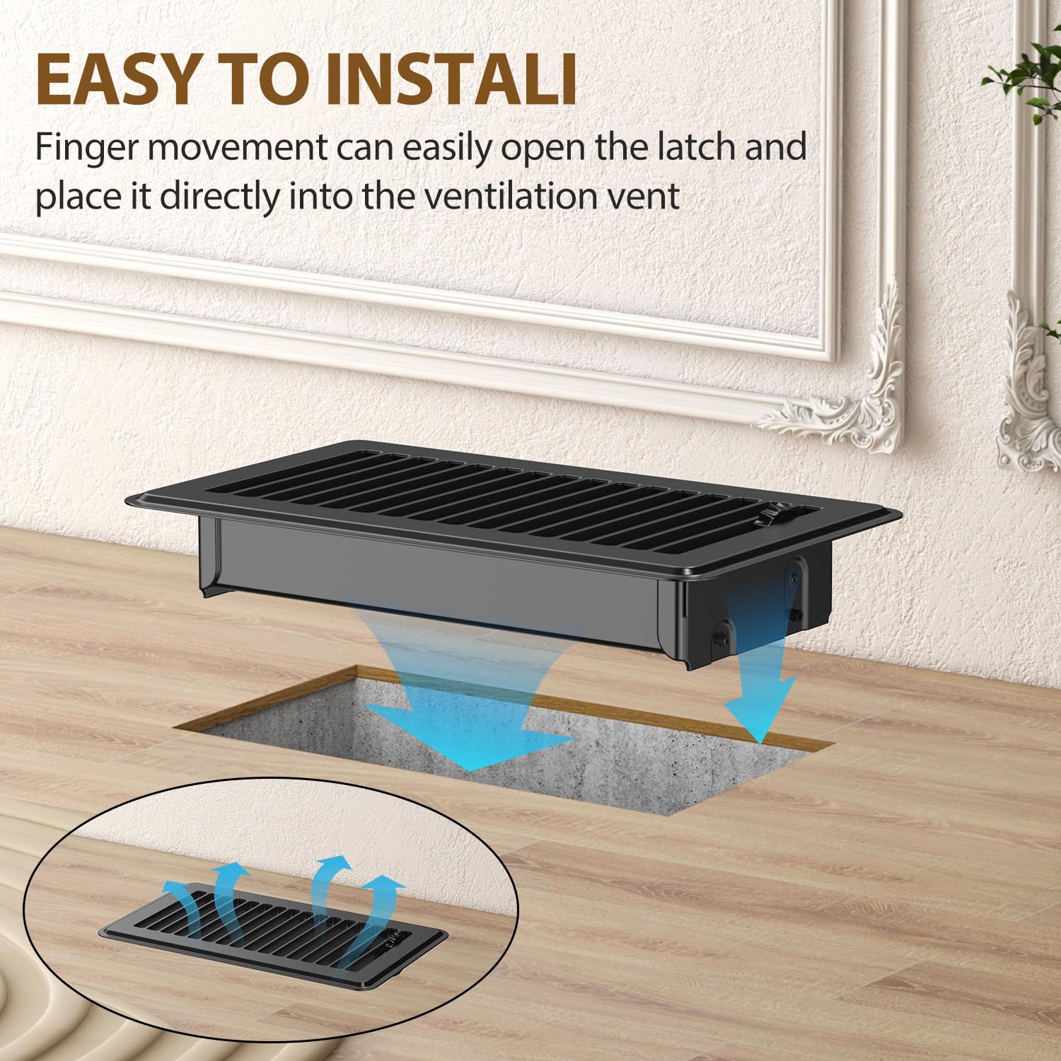 BYEWIRE walkable floor vent closeup emphasizes sturdy steel and easy care.