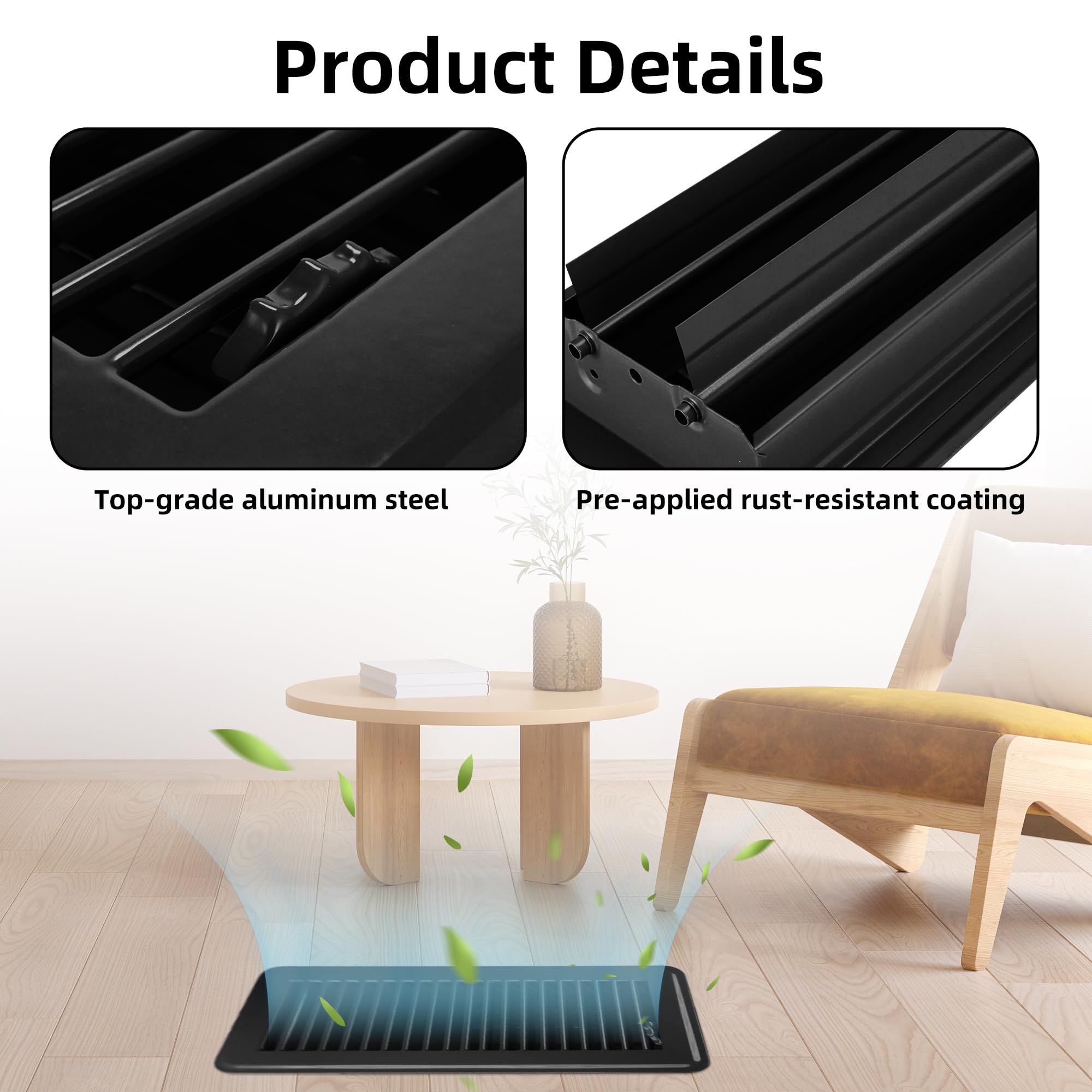BYEWIRE rust-resistant black finish on floor vent for high-traffic areas