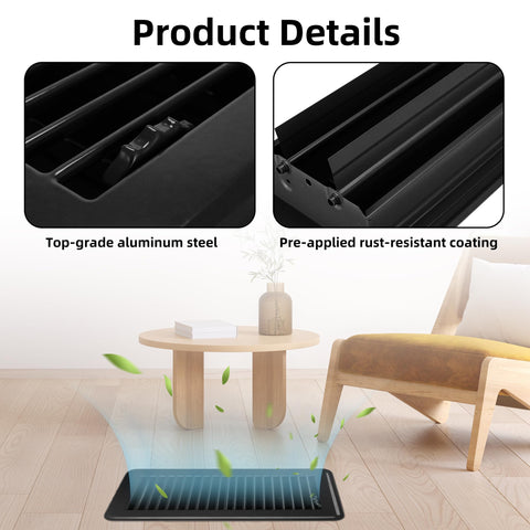 BYEWIRE rust-resistant black finish on floor vent for high-traffic areas