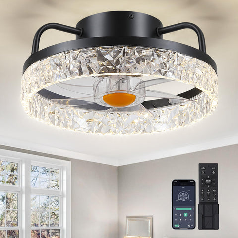 BYKISTOK 13-inch ceiling fan with light in a compact room, showcasing space-saving design and style