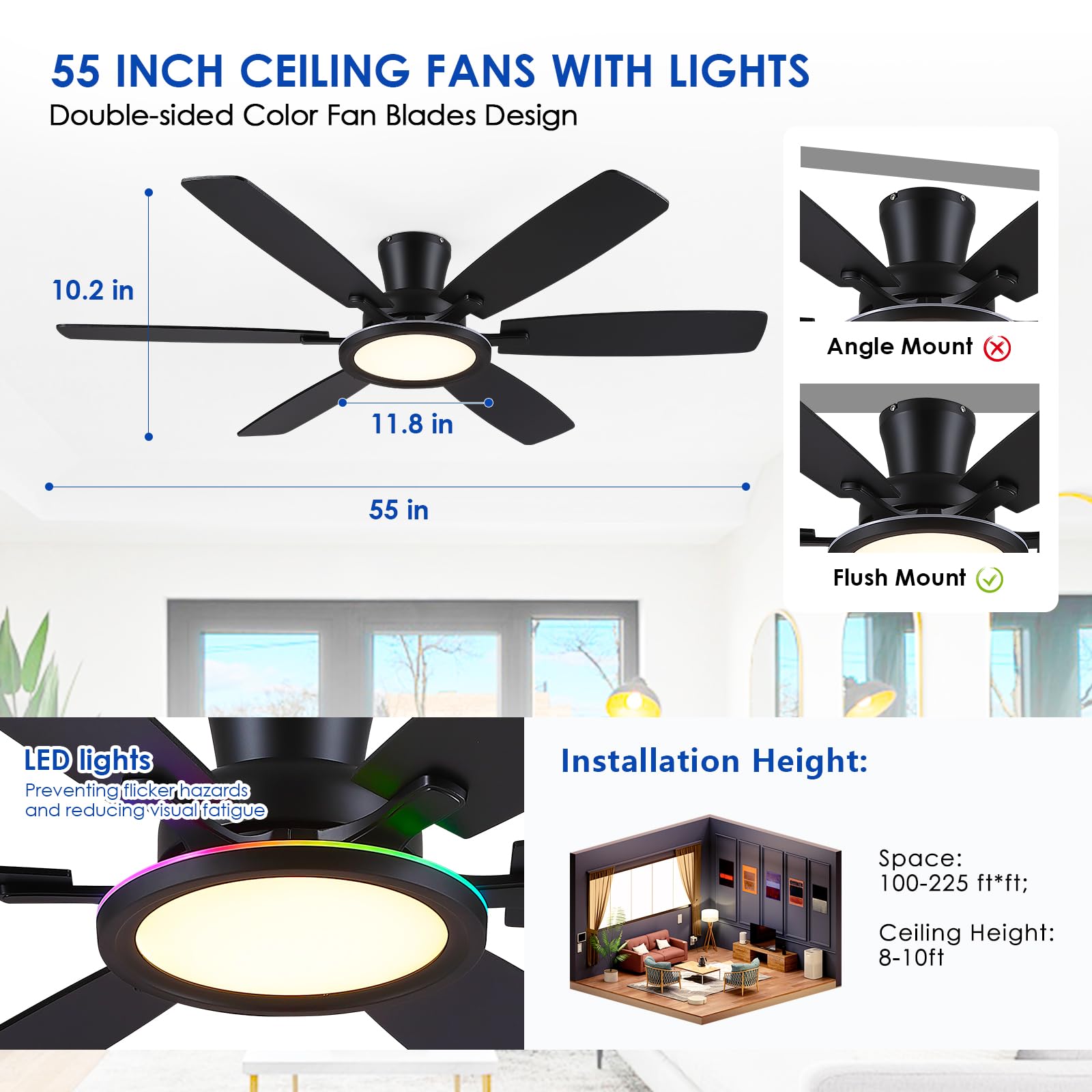 BYKISTOK low-profile ceiling fan ideal for rooms with limited height