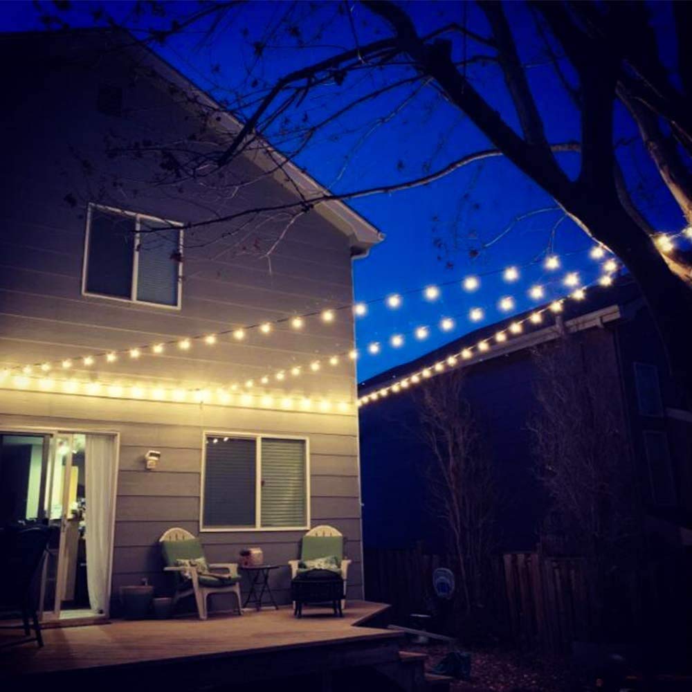 Byshun globe string light setup enhances patio ambience