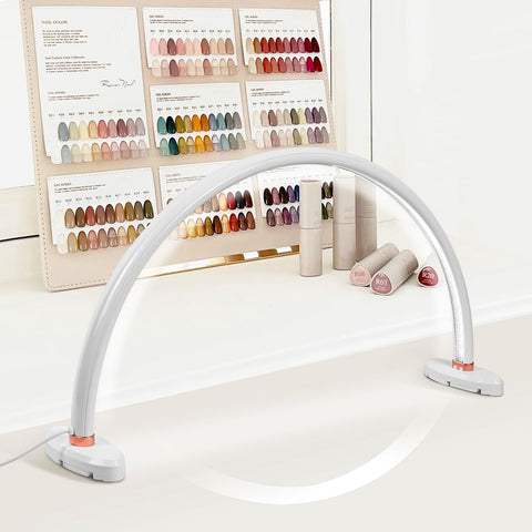 BZJ 16-Inch Half Moon Nail Light on desk provides spacious workspace for precise nail art