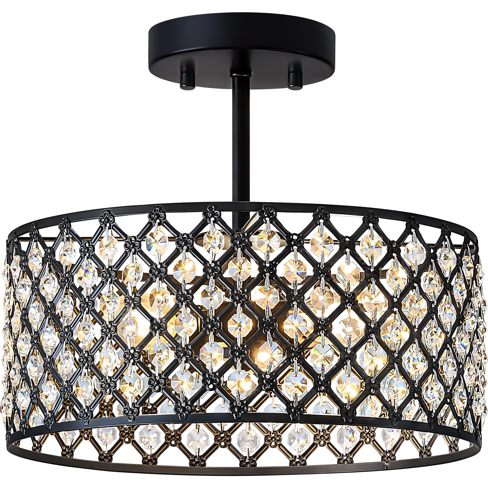 BZVESR black crystal ceiling light 12in enhances entryway with elegant sparkle.