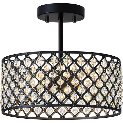 BZVESR black crystal ceiling light 12in enhances entryway with elegant sparkle.