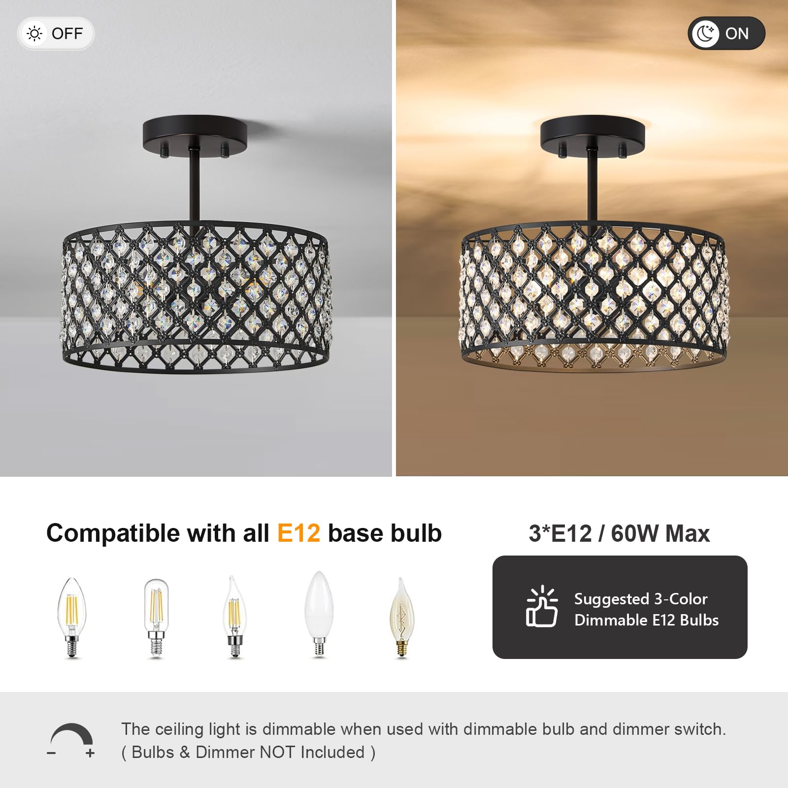 BZVESR E12 three-bulb fixture suits dining, hallway, or kitchen.