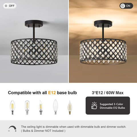 BZVESR E12 three-bulb fixture suits dining, hallway, or kitchen.
