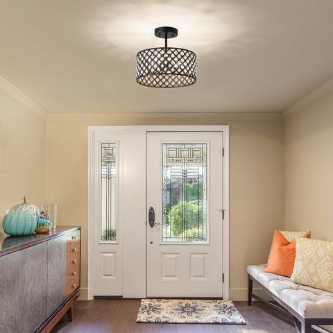 BZVESR semi flush round light 12in adds modern glow to living spaces.